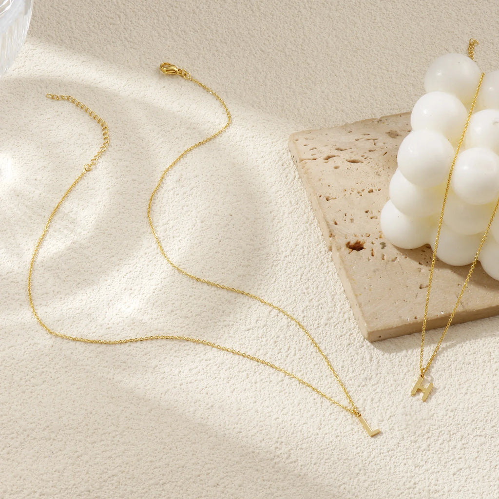 Brass " A-Z " Minimalist Capital Pendant Necklace 18K Real Gold Plated Alphabet Initial Letter Name Jewelry For Women Gift