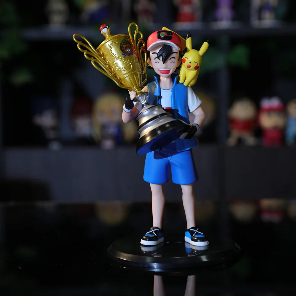 Pokemon Ash Ketchum Pikachu Champion Standing Standing Standing GK Model Anime Action Figure Pocket Monsters Toys Desktop Accessories 18CM