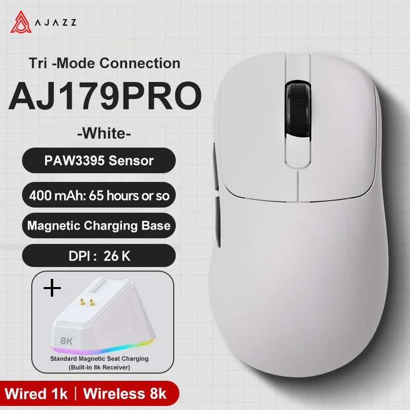 Ajazz AJ179 Apex PAW3950 Wireless Gaming Mouse with RGB Charging Dock, Computer Macro Mouse Gamer,Lightweight Ergonomic PC Mice