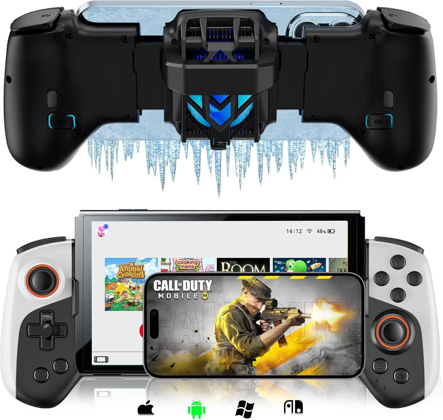 JK02 Mobile Gaming Controller with RGB Cooler for iPhone/Android/PC/Switch/Apple Arcade MFi Games with Customized Keys TURBO