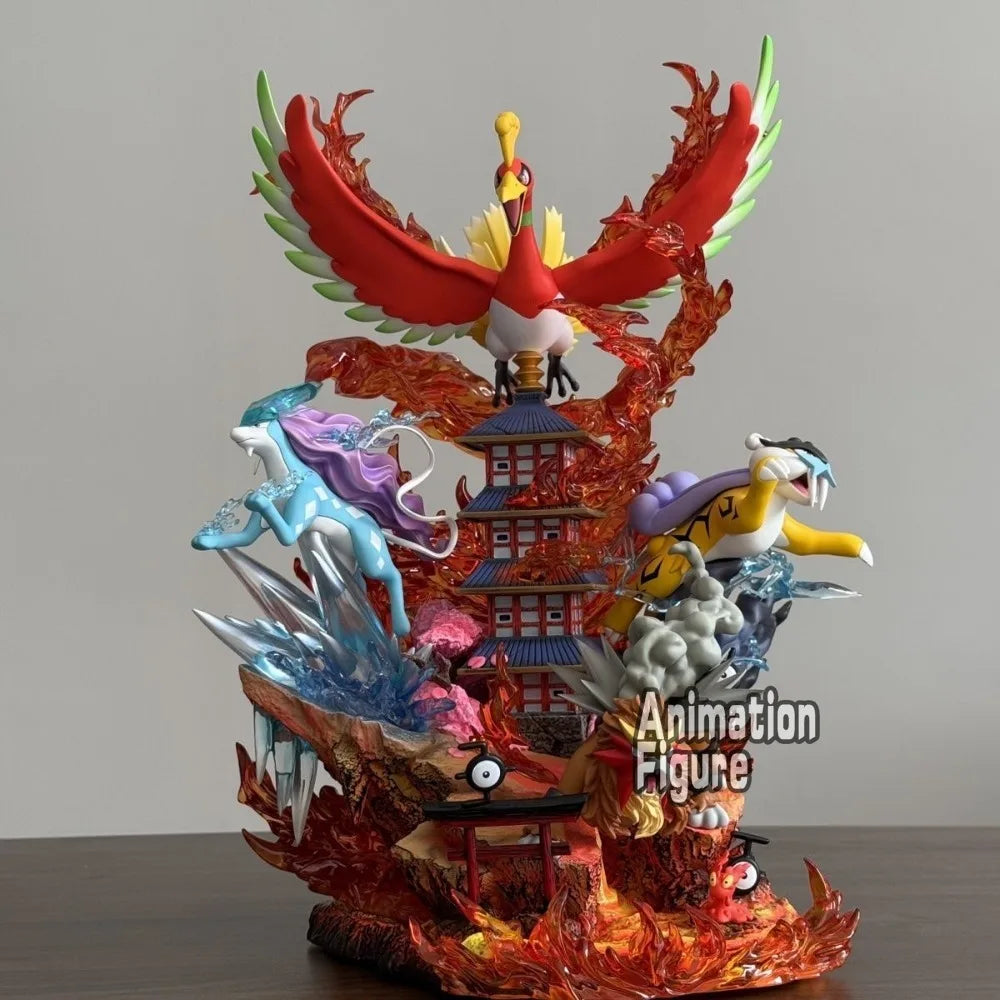 38cm Anime Pokemon Figure Raikou/Suicune/Entei/Ho-Oh Action Figures Pvc Collection Model Toys for Children Gifts
