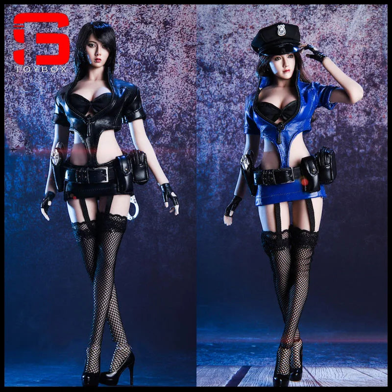 VSTOYS 18XG16 1/6 Leather Skirt Tight Fitting Female Police Uniform Suit Clothes Model Fit 12'' Action Figure Body
