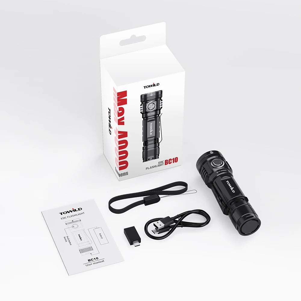 TOWILD BC10 EDC Фенерче Преносимо Акумулаторно 4000lm IPX8 Високо Мощно LED Фенерче 21700 За Къмпинг Външно Осветление