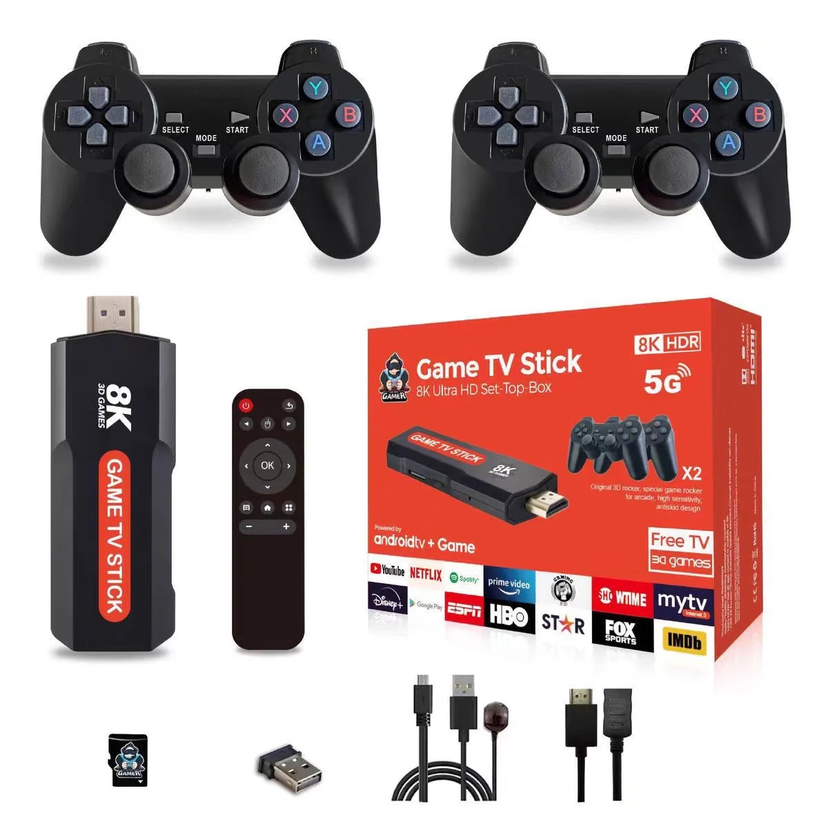 Q9 Retro Video Handheld Game Console 2.4G Dual Wireless Gamepads Retro Game Stick 8K 64G Classica Retro Game Two Player