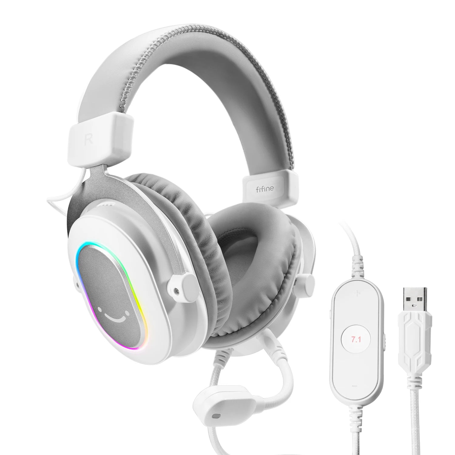 Fifine Dynamic RGB Gaming Headset with Mic Over-Ear Headphones 7.1 Surround Sound PC PS4 PS5 3 EQ Options Game Movie Music - H6
