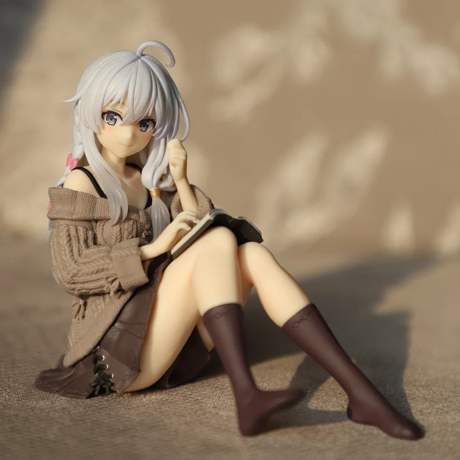 9cm Anime Wandering Witch: The Journey of Elaina Figure Elaina Knit Dress Sitting Posture Action Figure PVC Model Toy Collection