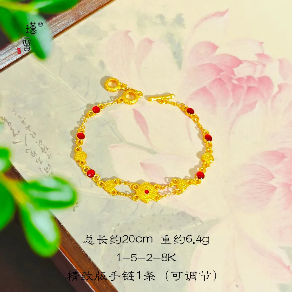Gold shop 9999 24K real gold jewellery pattern bracelet for women Chinese style Forbidden City series hand decoration