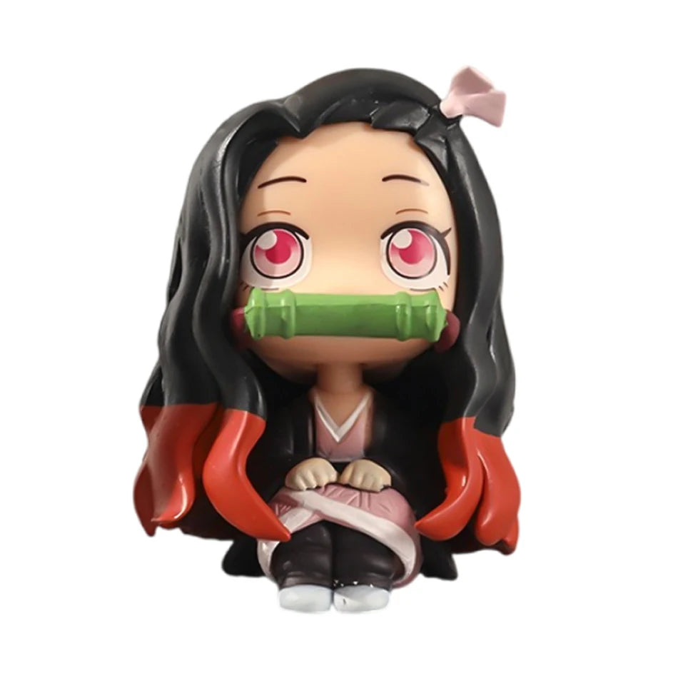 Anime 8/9cm Cute Q Versão Demon Slayer Action Figure Sentada Tanjiro Kamado Nezuko PVC Action Model Kid Toy Gift