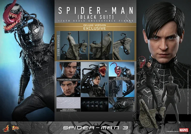 HotToys HT 1/6 MMS727 MMS728 SpiderMan Action Figure Speical Version Black Suit Movable 12 Full Tobey Collection Anime Model Toy