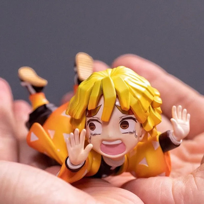 Anime kimetsu No Yaiba Agatsuma Zenitsu Figure Parga Cute Two Expressions  PVC Q Version Sitting Model Doll Toy Action 10CM