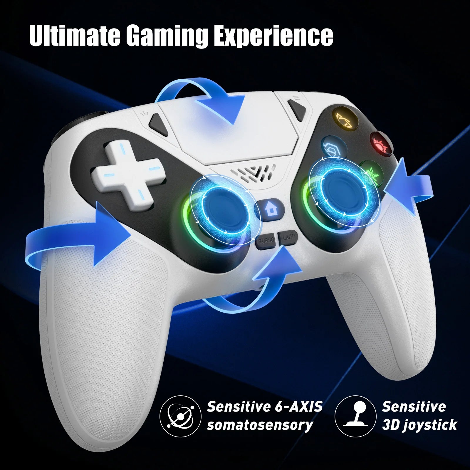 Controller for PS5/PC Gamepads Game Joystick Handle W/ RGB Light Hall Effect Triggers Turbo Vibration Touch Programmable Button
