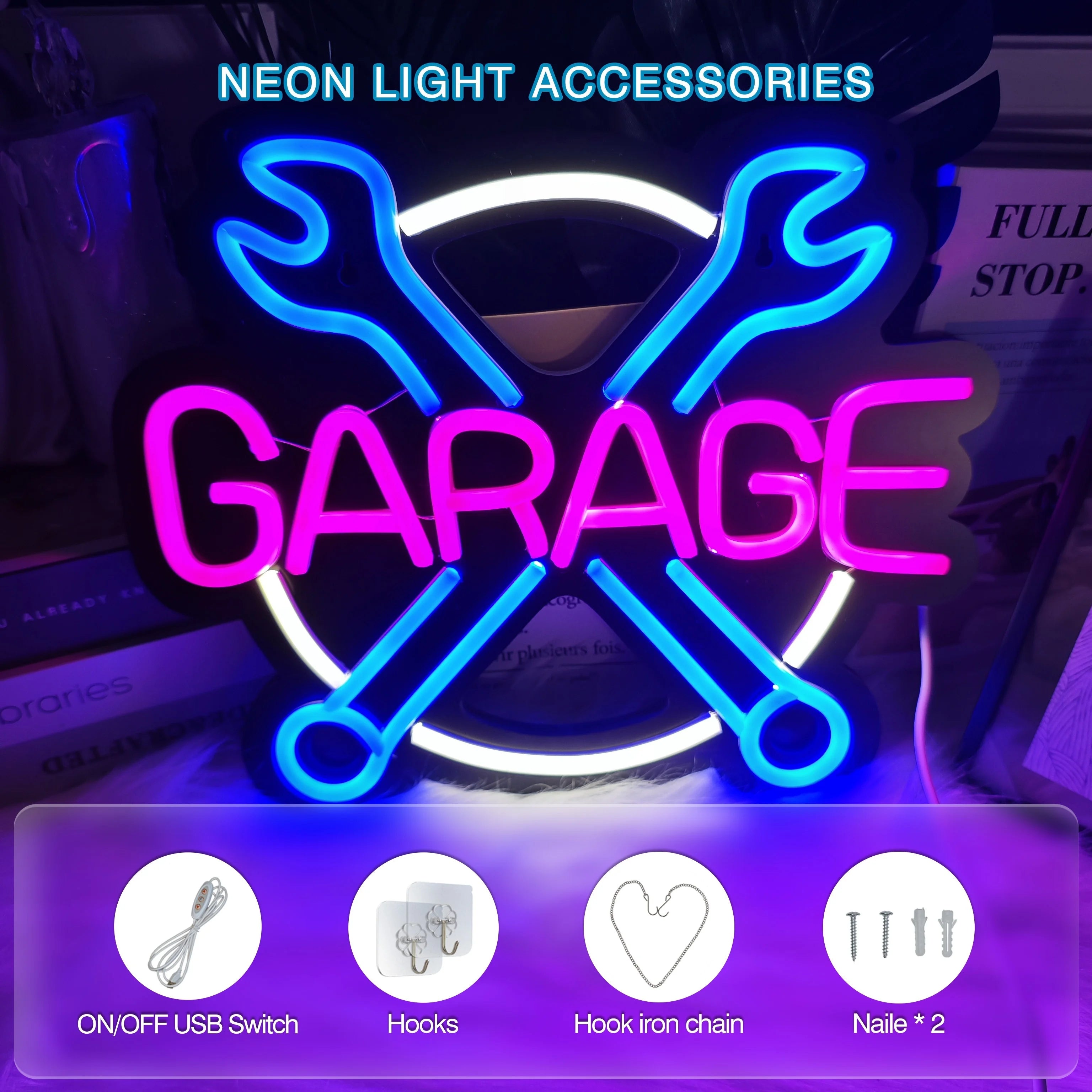 Garage LED Neon Sign USB-Powered Bright Wall Decor for Car Shops Workshops Ideal for Game Room Parties Birthday Gift 12.4x10.6in