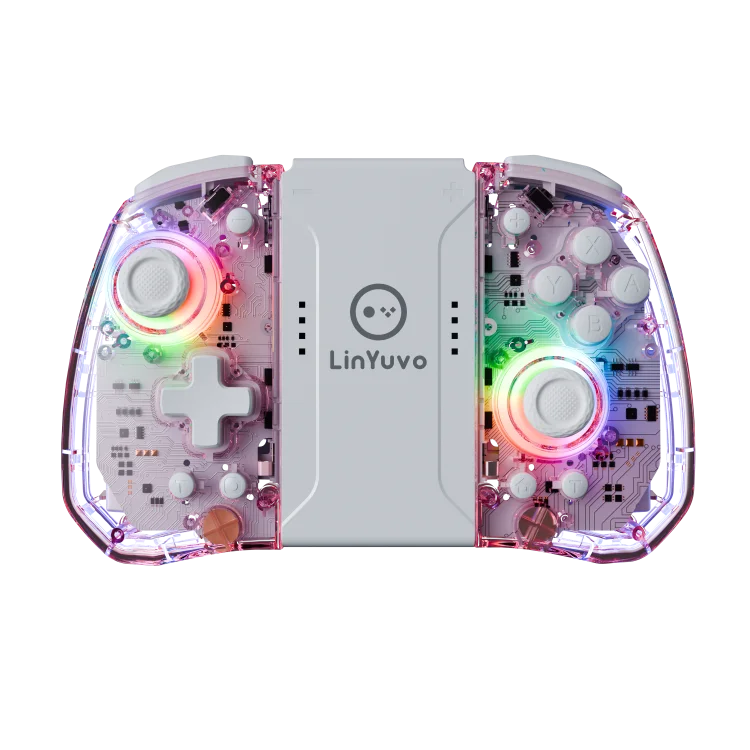 LinYuvo KS40 Transparent Style Wireless Joy-pad with 8 Color LED for Switch/NS OLED,Turbo Function Controller Joystick for Lite