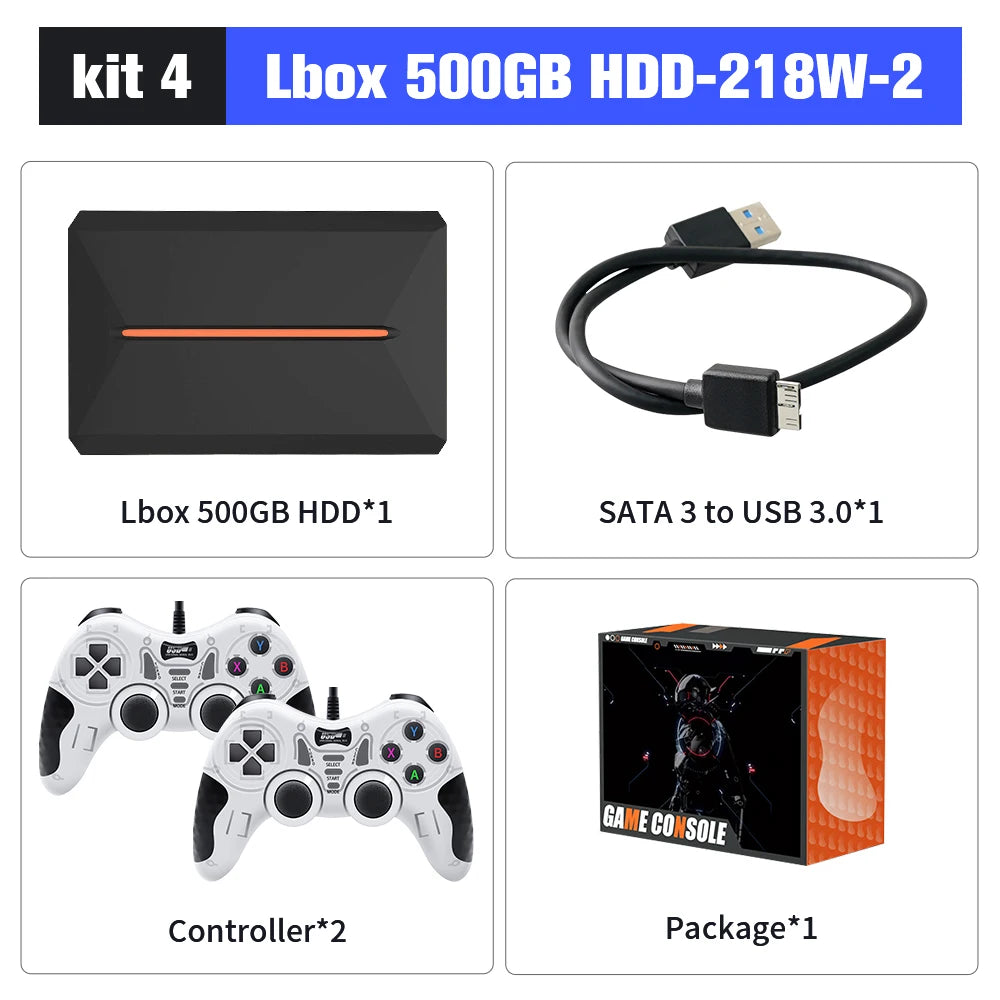 500GB Gaming HDD Launcbox System Emulator Console for PS4/PS3/Switch/PS2/Wii/Wiiu with 3700+ 3D/PC Games for Windows PC/Laptop