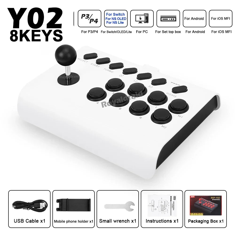 Y02 Arcade-Joystick für PS4/PS3/Xbox One/Switch OLED/Android/iOS, kabelgebundener und kabelloser Street Fighter-Controller mit Makro-/Turbo-Funktion