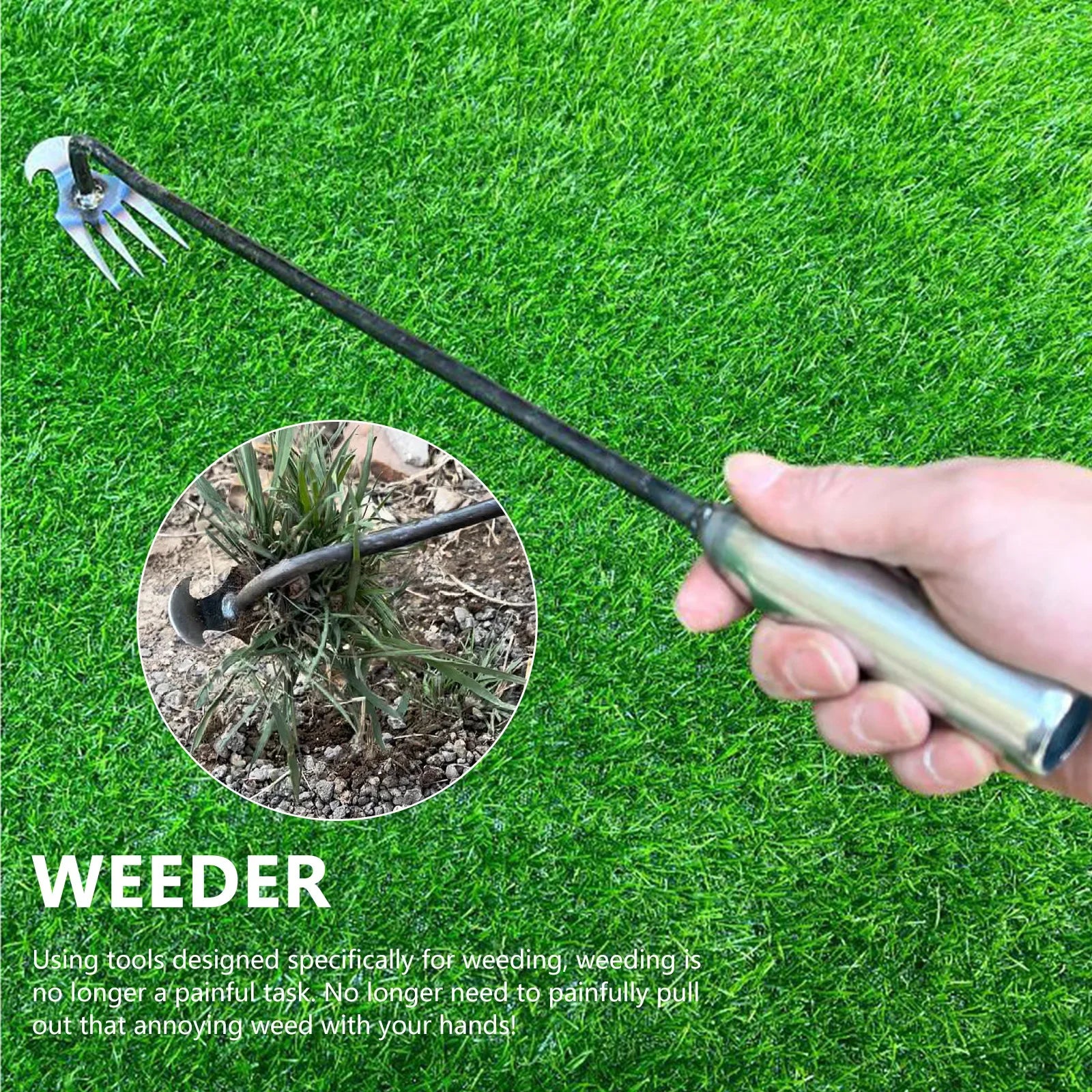 Hand Weeder Tool with Long Handle Manual Weed Digger for Yard Lawn Farmhouse Gardening