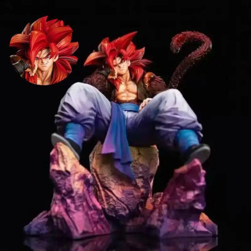 JG  FXW Super Saiyan 4 Gogeta Figure Dragon Ball Anime Sitting Pose Statue With Rock Base Collectible Gift For Fans
