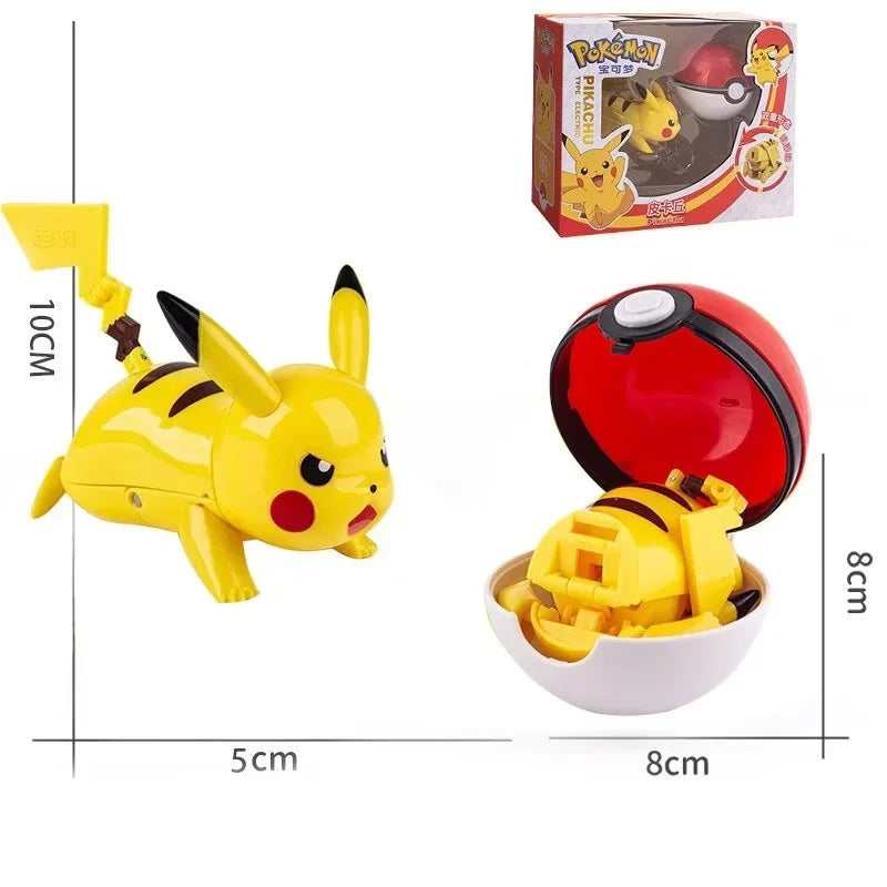 Pokemon Action Figure Transformer Doll Pokeball Figurine Poke Ball Deform Pikachu Greninja Lucario Mew Snorlax Lapras Kids Toy