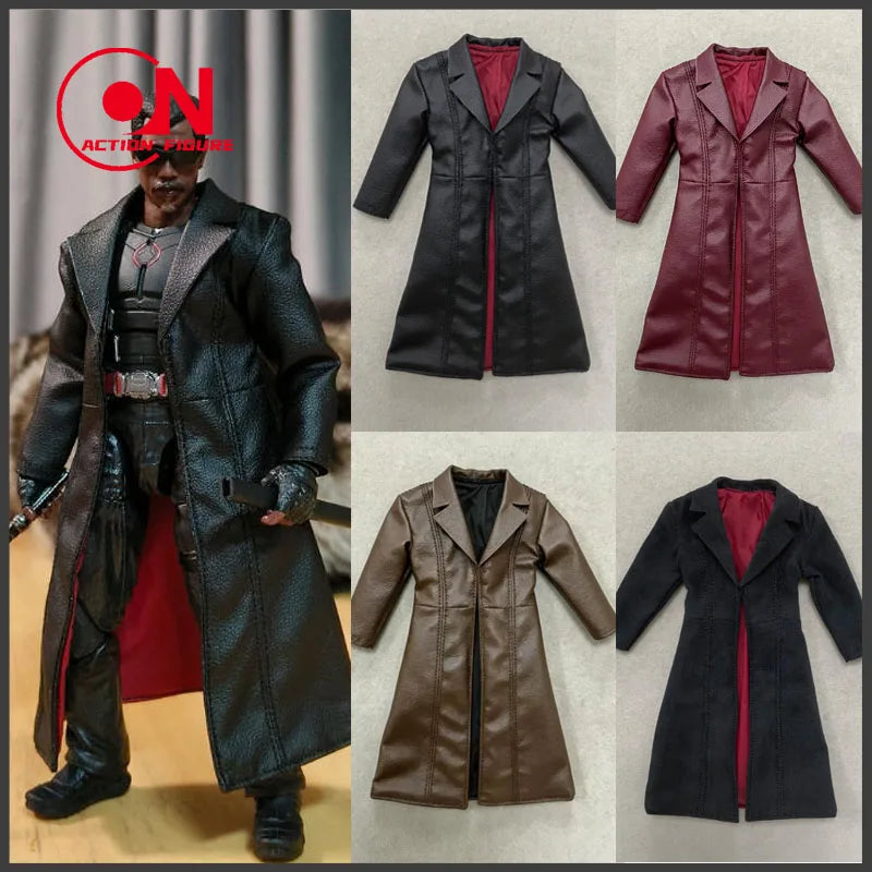 1/12 Scale Male Black Long Leather Coat Fabric Windbreaker Clothes Model Fit 6" Notaman Mezco Soldier Action Figure Body