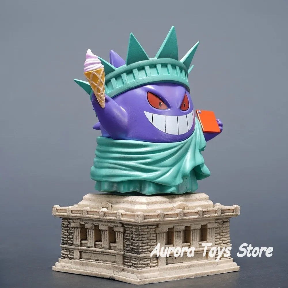 14cm/5.51in Anime Pokemon Figure Gengar Cosplay Lady Liberty Action Figures Pvc Statue Collectible Model Toys Gifts
