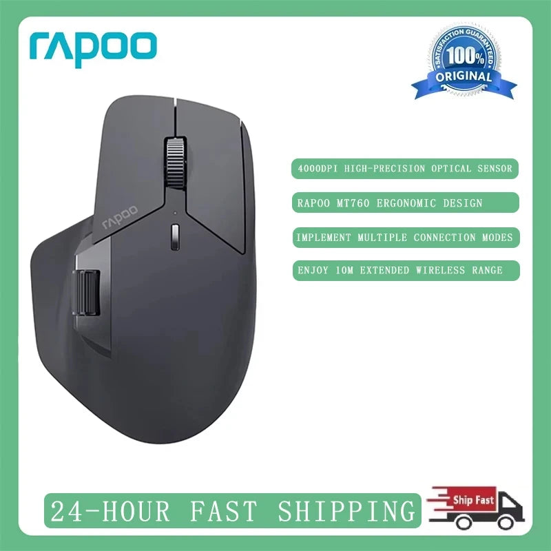 New RAPOO MT760 Mouse Bluetooth Wireless Tri Mode Ergonomics Mouse Gamer Accessory for Computer Pc Laptop Gaming Office for Gift