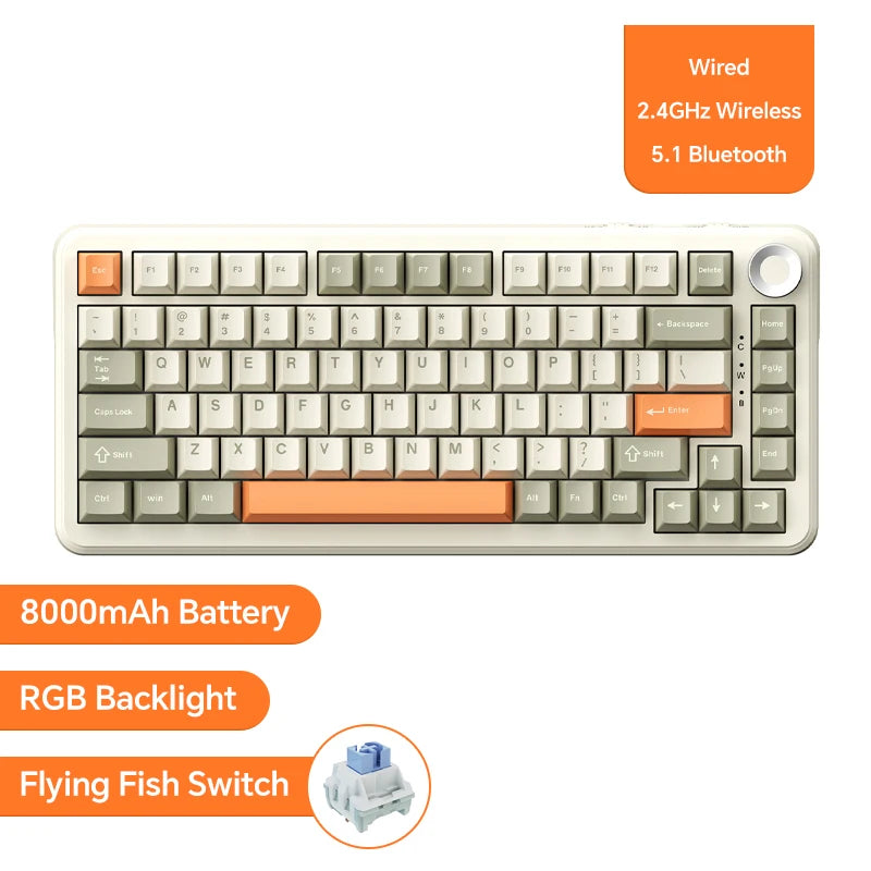 Ajazz AK820/AK820Pro Mechanische Gaming-Tastatur, Bluetooth 5.1/Wireless/C-Wired, kundenspezifische Tastatur mit Hot-Swap-Dichtung für Knöpfe
