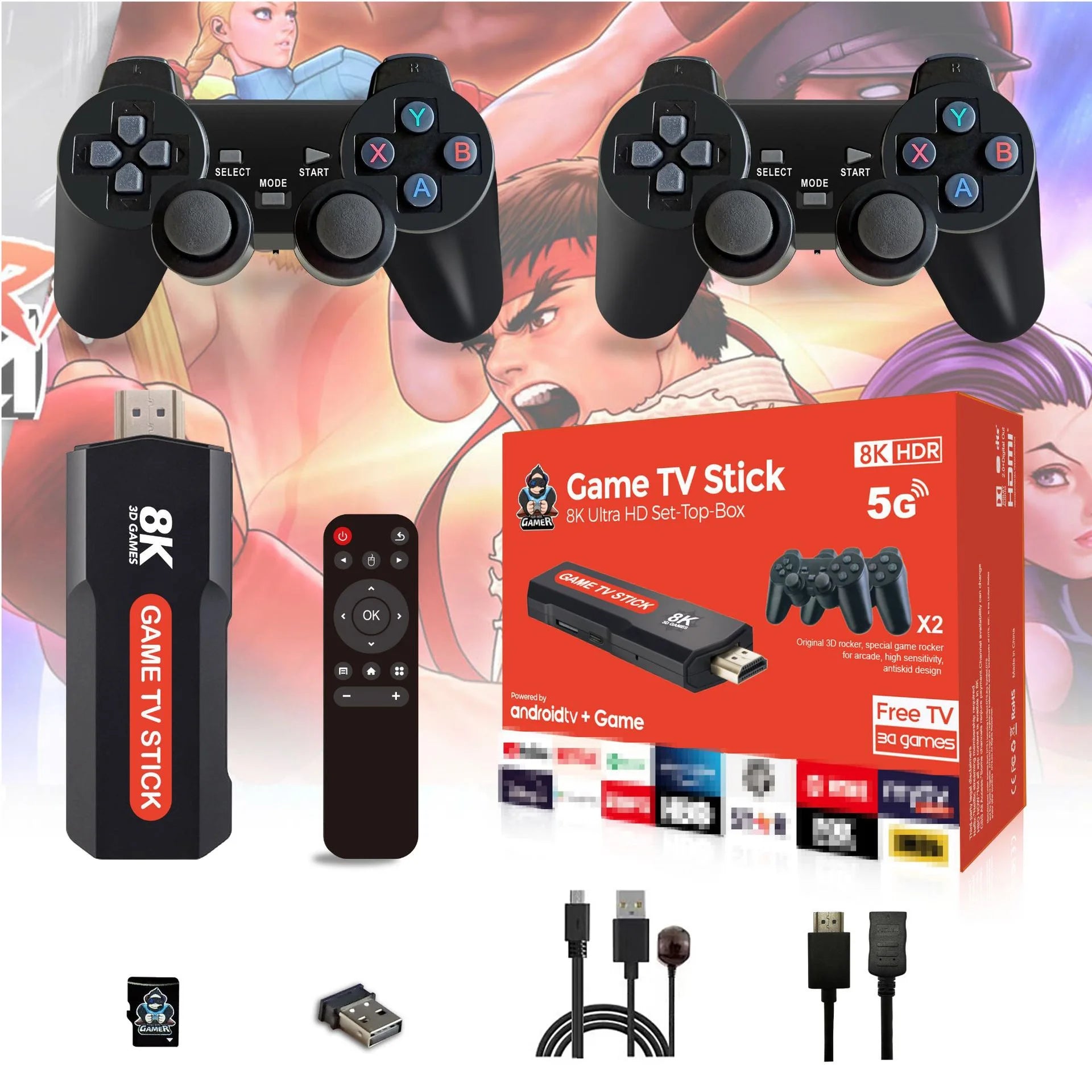 TV Stick X2 Game TV Box 64GB 10000+ gaming HD 8K 5G WiFi high-definition retro video game console wireless simulator PK Q9 Stick