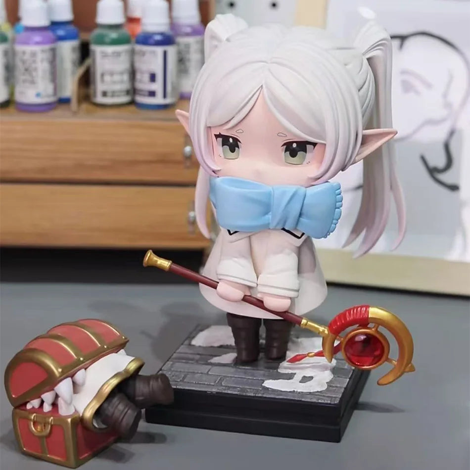 Frieren: Beyond Journey's End Chibi Figure Winter Ver. 14cm 5.51in with Mimic Chest Anime Figurine Collectible Model Toy Gift