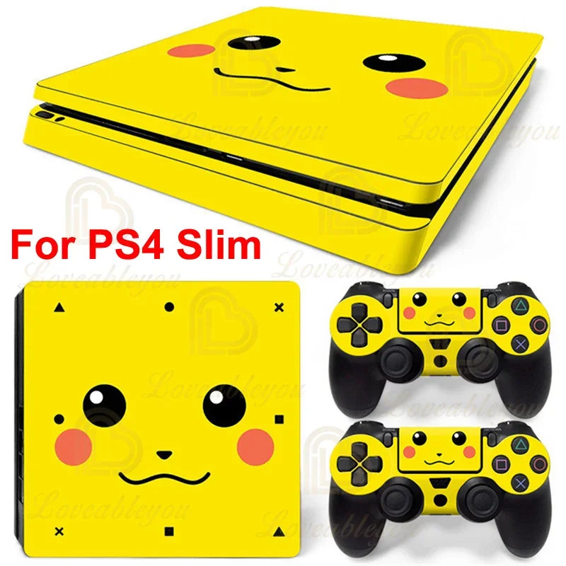 Gengar Stickers for SONY PS4 Pro Slim Console Pikachu Mew Full Body Skin Decals for PlayStation 4 Controller Gamepad