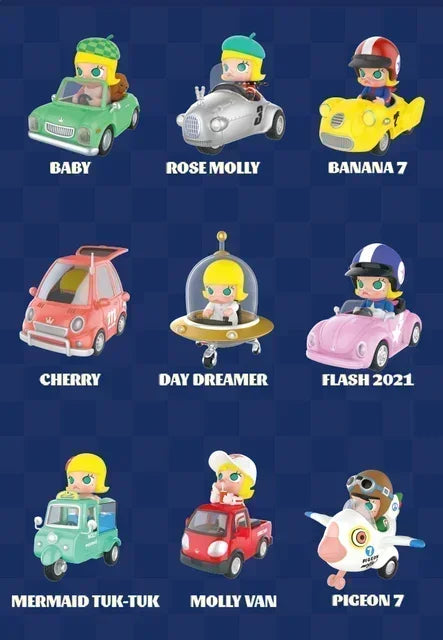 POP MART Molly Car Car Series Mystery Action Figure Anime PVC 100% Original Collectible Desktop Ornament Doll Toy