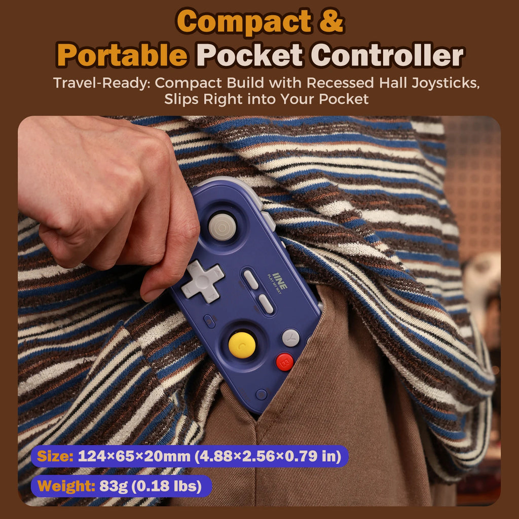 For IINE Pocket Retro Game Controller,1000Hz Recessed Stick, Hall Effect Joysticks,Portable Mini Gamepad Customizable Controls