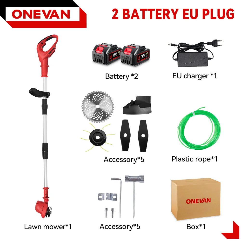 ONEVAN Cordless Brushless Electric Lawn Mower 10" Grass Trimmer Foldable Adjustable Garden Cutter Tool For Makita Battery Pin