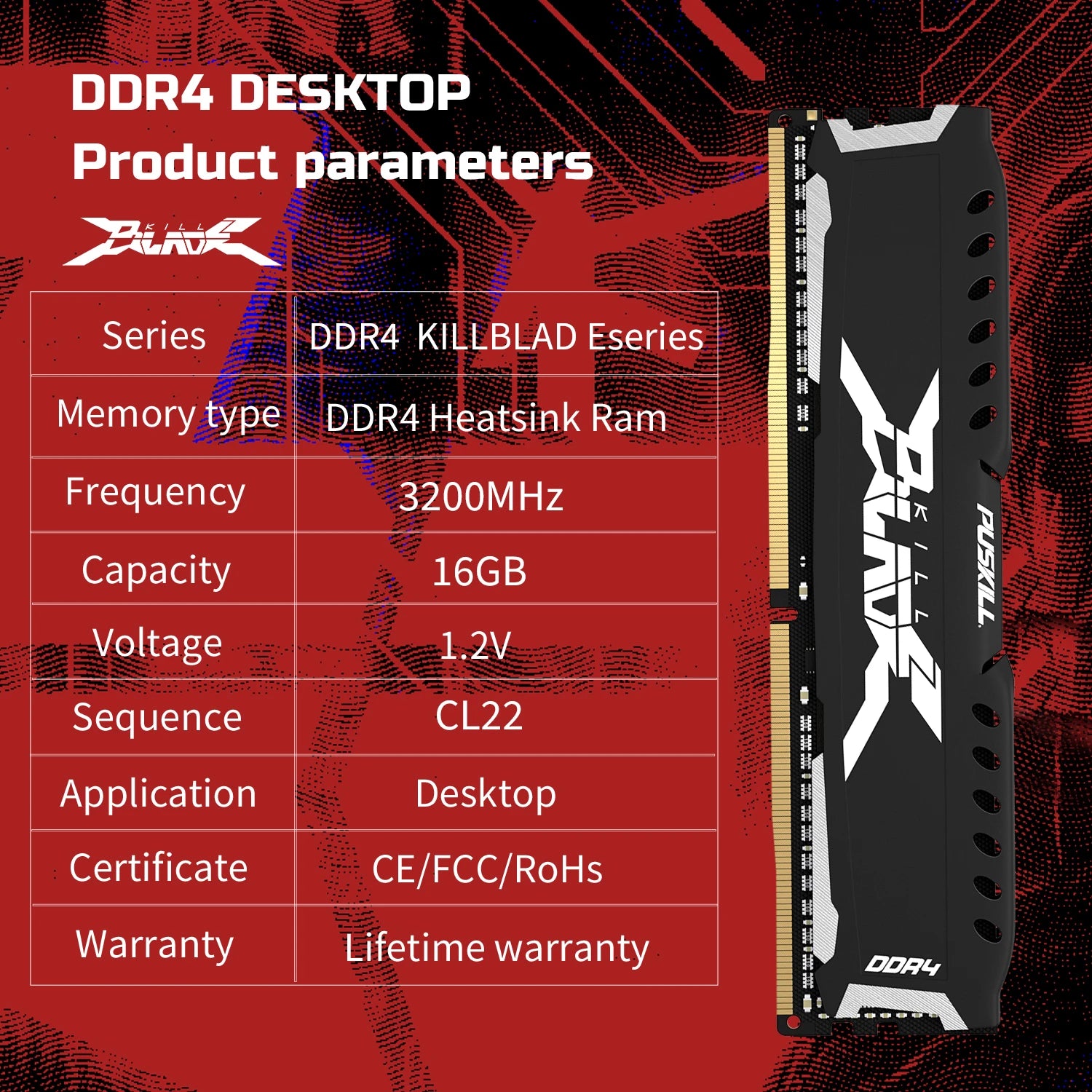 PUSKILL DDR4 Memória RAM  16GB 16GBx2 8GB 8GBx2 1.2V 3200MHz 2666MHz Desktop Computer UDIMM Cooling Vest Game Memory Memoria
