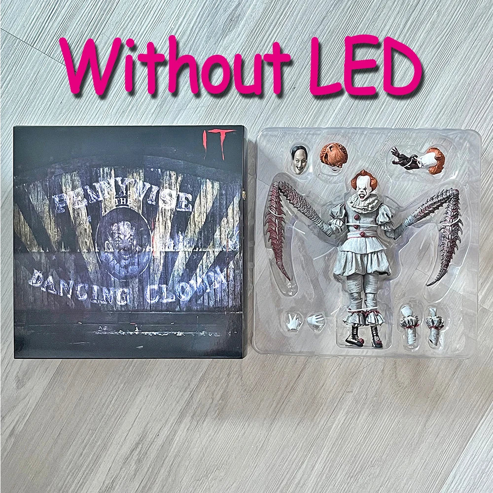 With LED NECA Pennywise Joker Figure Pennywise Joker Bill Toy Doll Horror Halloween Christmas Birthday Gifts In Stock