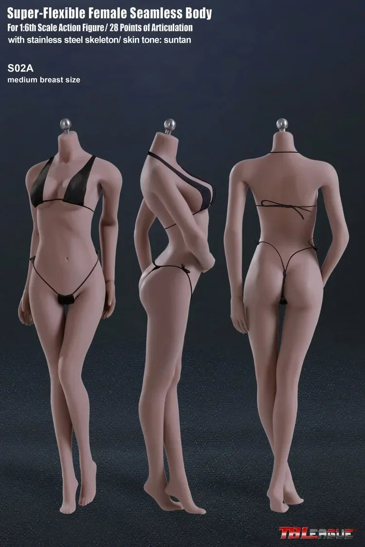 TBL S04 S01 S19 1/6 Female Super-flexible Body Doll Phicen Stainless Steel Skeleton Suntan Pale Large/small Breast Action Figure