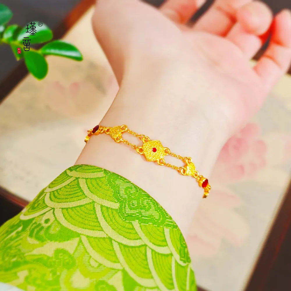 Gold shop 9999 24K real gold jewellery pattern bracelet for women Chinese style Forbidden City series hand decoration