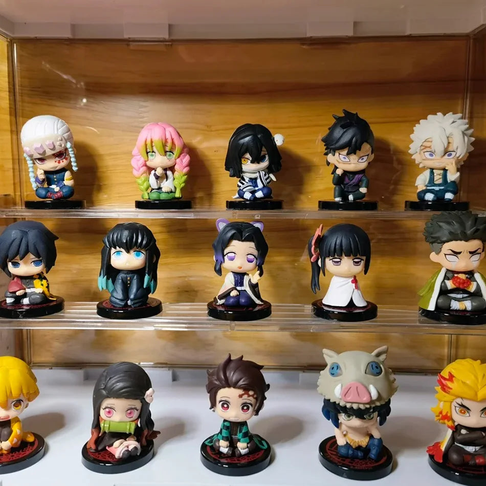 Demon Slayer Figure Toy Anime Kimetsu No Yaiba Q Version Sitting Tanjiro Nidouzi Inosuke Zenizu PVC Figurine Model Doll Gifts
