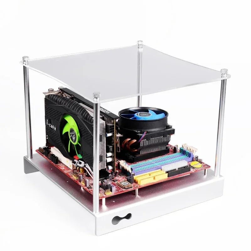 Mini MATX Computergehäuse Aluminiumhalterung PC-ZB01-ITX M-ATX/ATX Vollaluminium-Computergehäuse Offenes kleines Gehäuse Micro ATX HTPC