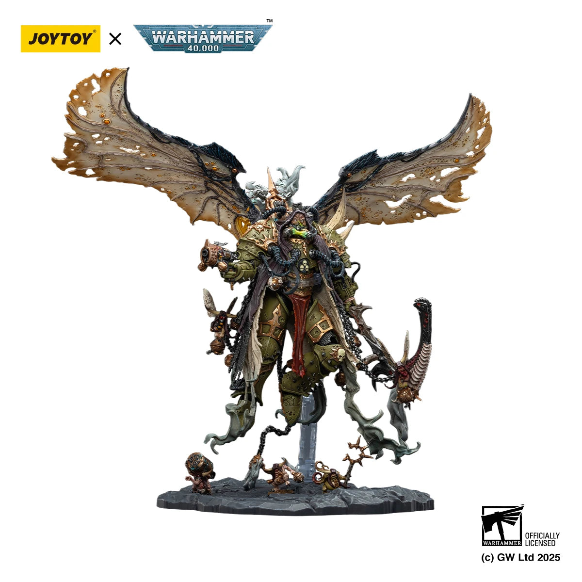 JOYTOY 1/18 Action Figures Mortarion Daemon Primarch of Nurgle with Ancient weapons‘The Lantern' and ‘Silence'