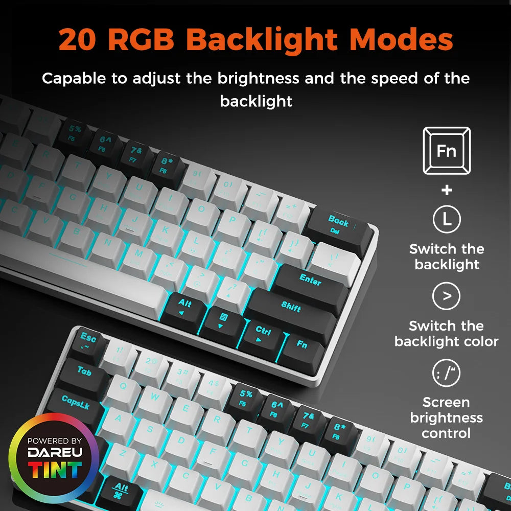 DAREU EK861S RGB Wired Mechanical Keyboard 61 Keys Red Switches ABS Keycaps N-key Rollover with Magnetic Feet