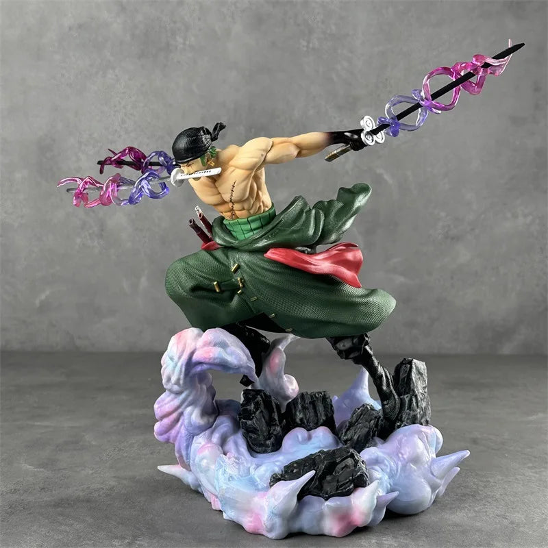 One Piece Roronoa Zoro Actionfigur im Dreischwert-Stil, Doppelkopf-Statue, Anime-Modell, Spielzeug, Tischdekoration, Sammlerstück, Geschenk für Fans