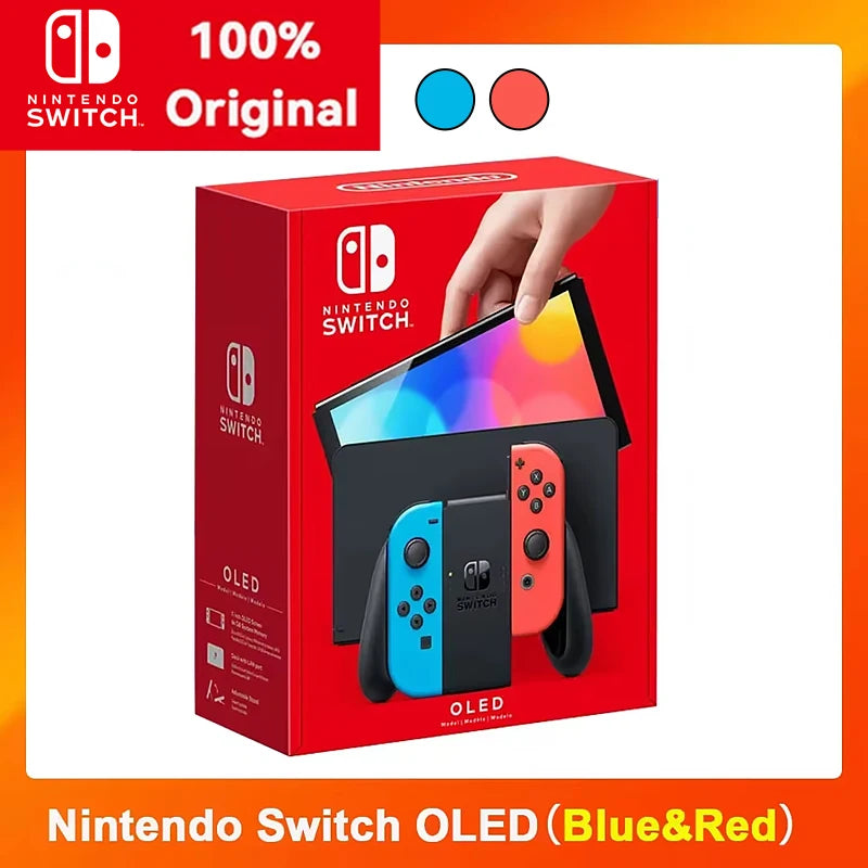 Nintendo Switch OLED Video Game Console with Joy Con 7 inch OLED Screen 64GB White/Blue Red Support TV Tabletop Handheld Mode