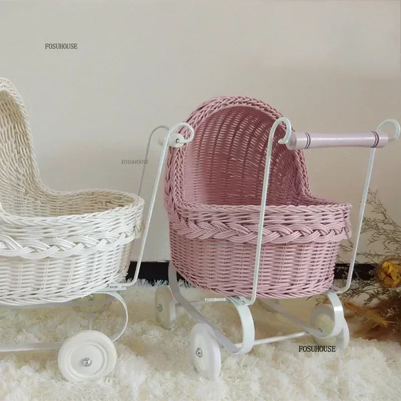 Outdoor Rattan Pet Stroller for Dogs Cats Creative Home Pet Trolley Outing Walk Teddy Chihuahua Dog Buggy Transport TrolleyN