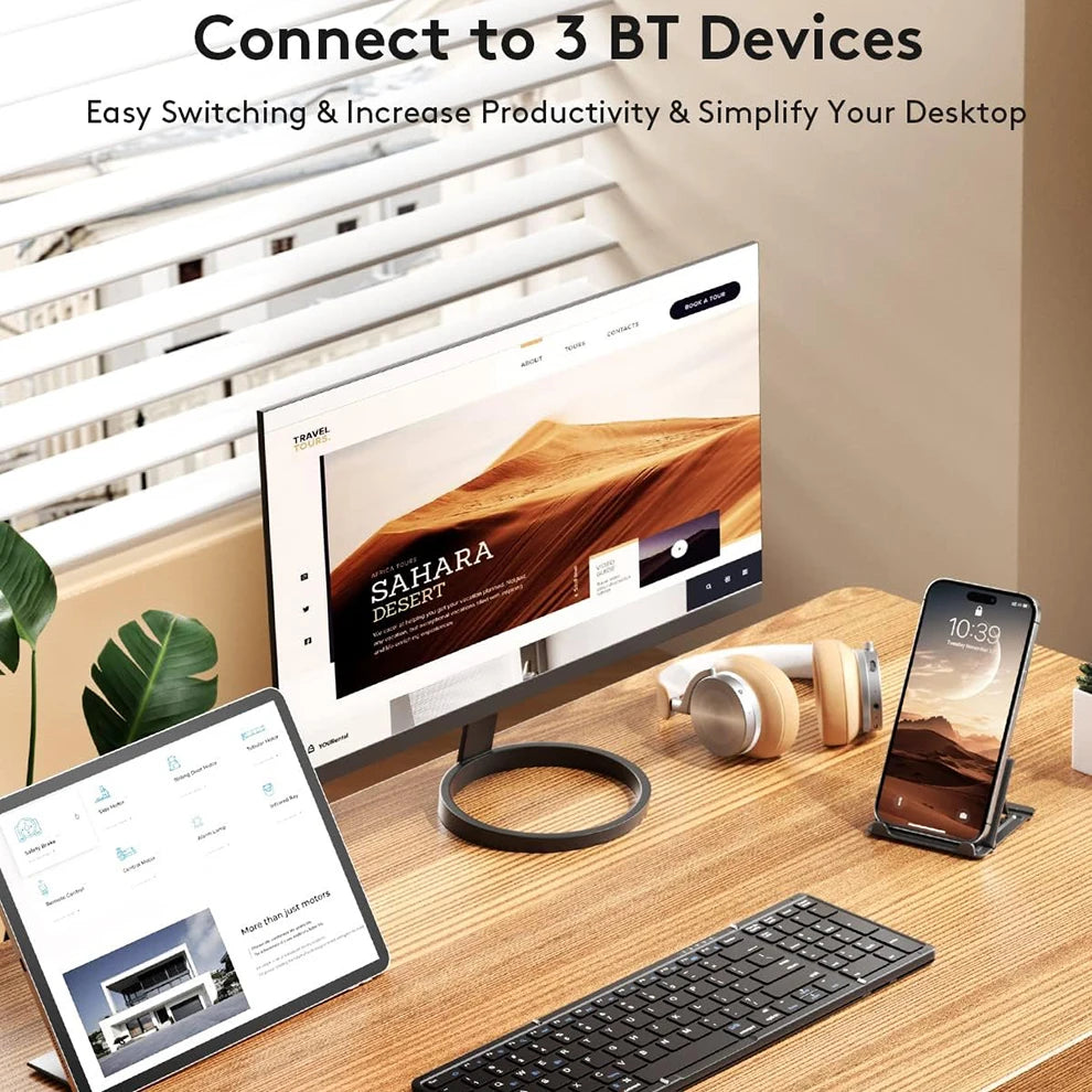 Foldable Bluetooth Keyboard with Numeric Keypad Full Size Wireless Folding Keyboard Rechargeable Portable Travel Keyboard