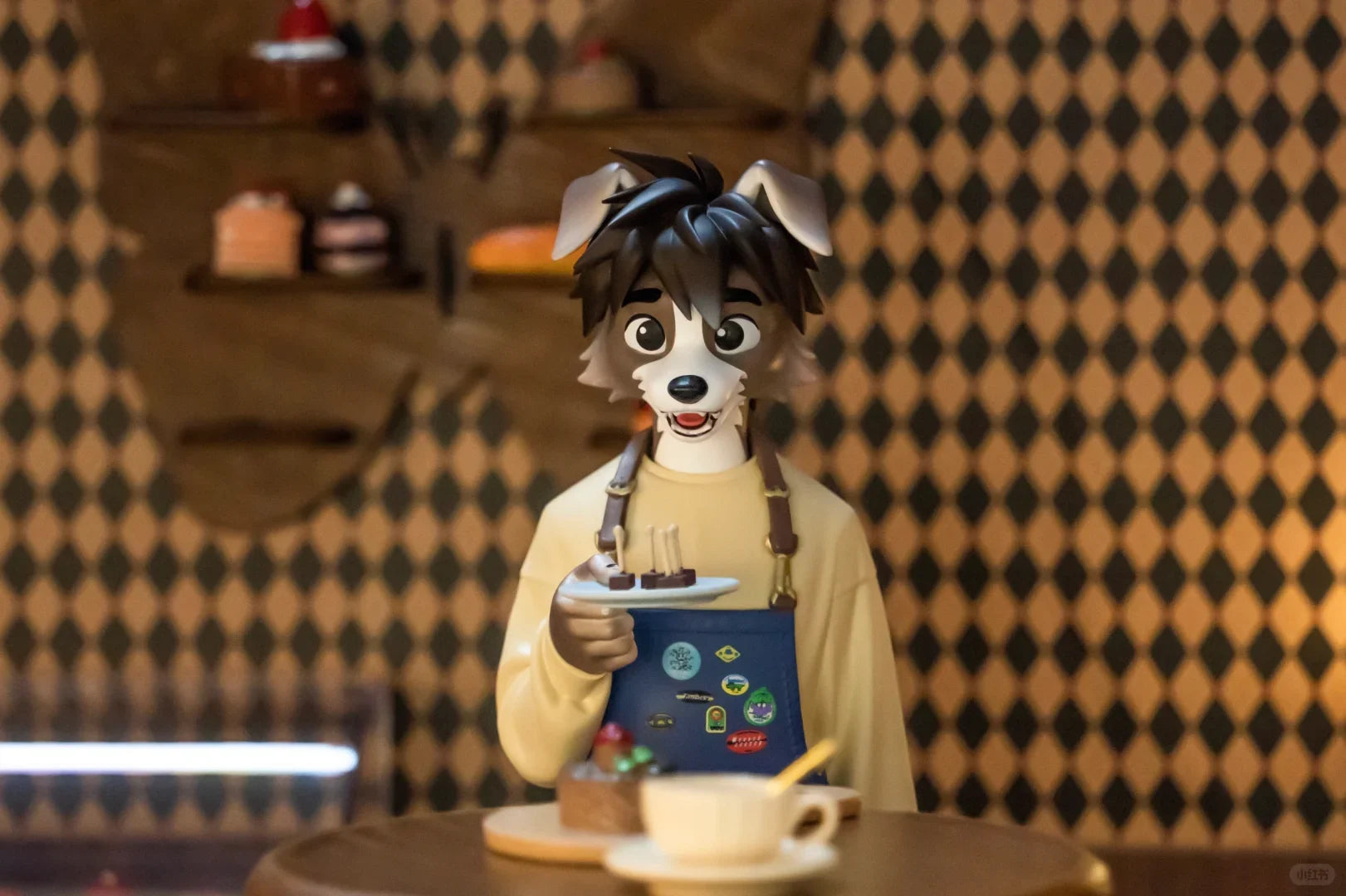 Cafe & Rest Dog Series 22cm Action Figures PVC Tea Eating Tasting Officer Dog Handmade Pvc Ornament Cute  Healing Handmade Gift