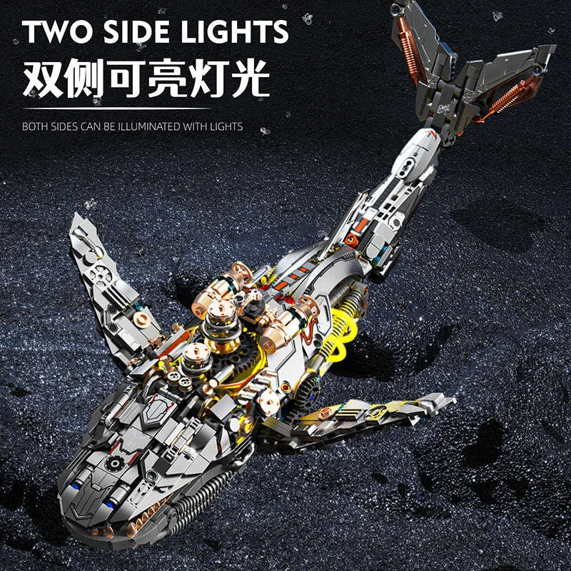 1388+pcs Mechanical Whale Building Blocks MOC Sea Life Model Animal World Set With light Bricks Kids STEM Toys Children's Gifts