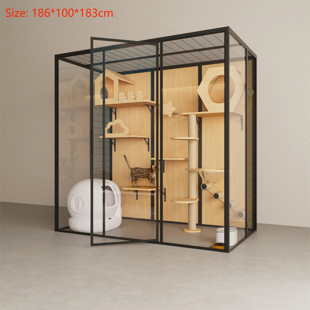 Fabrikpreis Luxus-Katzenkratzbaum-Holznestbett Haustier-Katzenkäfige Schaufenster-Katzenvilla-Haus Großer Innenkäfig