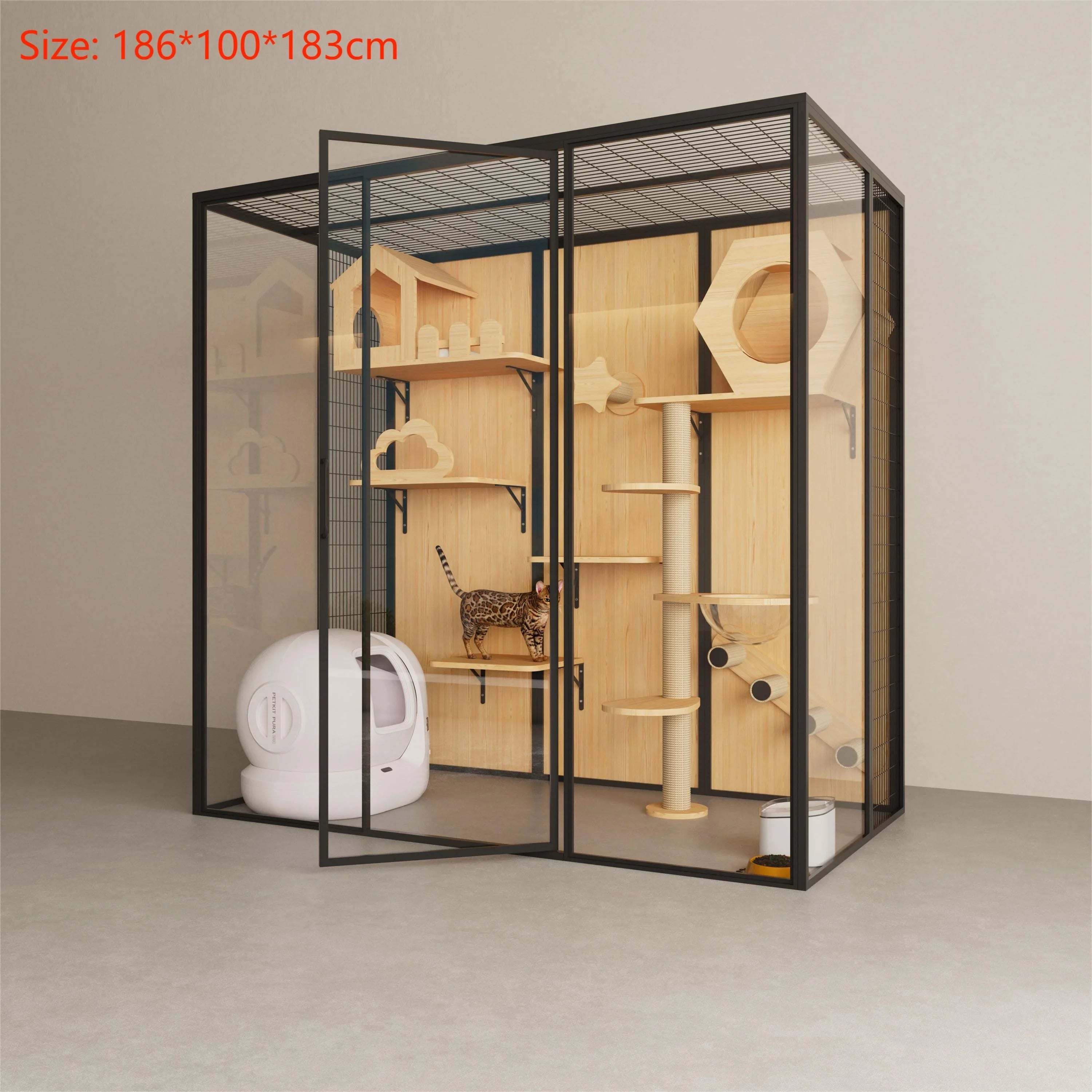 Fabrikpreis Luxus-Katzenkratzbaum-Holznestbett Haustier-Katzenkäfige Schaufenster-Katzenvilla-Haus Großer Innenkäfig