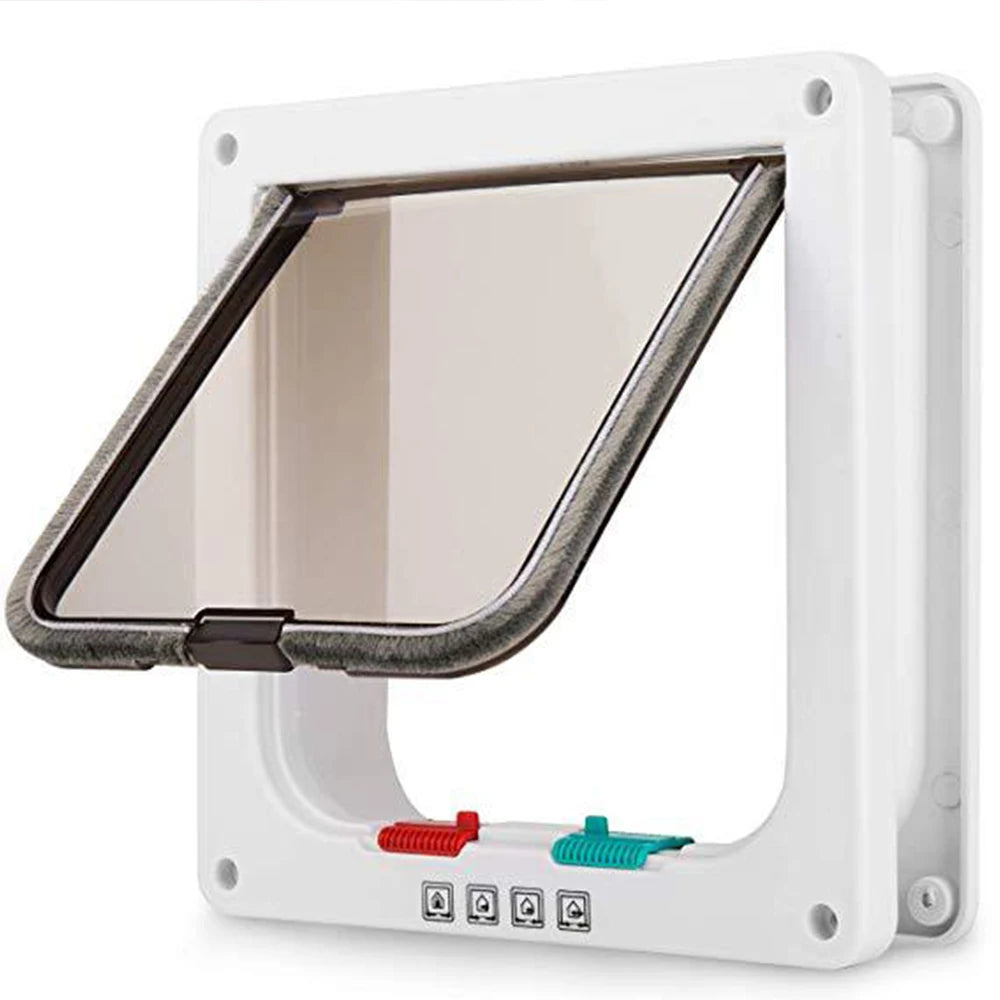 Klapptür für Hunde und Katzen mit 4-Wege-Sicherheitsschloss, Klapptür für Hunde, Katzen, Kätzchen, ABS-Kunststoff, kleines Haustier-Tor, Tür-Set, Katzen- und Hundeklappen