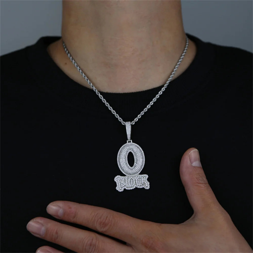 Anztilam O BLOCK Buchstaben Iced Out Anhänger Halskette mit Seilkette Halsketten für Frauen Männer Messing Zirkon Punk Hip Hop Schmuck